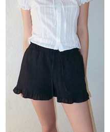 Frill Cotton Short Pants, Black
