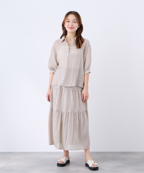 QUEENS COURT(クイーンズコート)の「ボイルシャンブレーバックコンシャスブラウス(シャツ/ブラウス・レディース・オフホワイト/ピンク/ブラック/ベージュ・M)」の13枚目の写真
