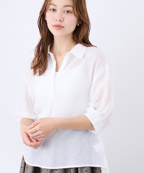 QUEENS COURT(クイーンズコート)の「ボイルシャンブレーバックコンシャスブラウス(シャツ/ブラウス・レディース・オフホワイト/ピンク/ブラック/ベージュ・M)」の19枚目の写真