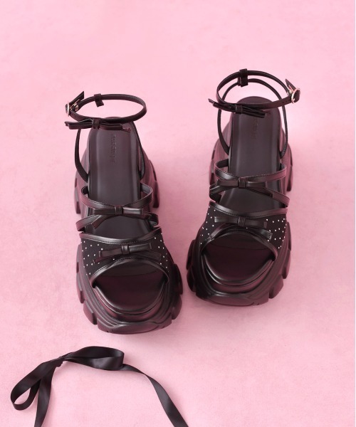 M me eme(エムミーエメ)の「Sheer dot mini ribbon sports sandal(eme10580)(サンダル・レディース・ブラック・L/M)」の1枚目の写真