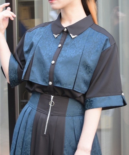 axes femme(アクシーズファム)の「【セットアップ対応】ジャガードブラウス(シャツ/ブラウス・レディース・ワイン/ダークグリーン/ネイビー・FREE)」の2枚目の写真