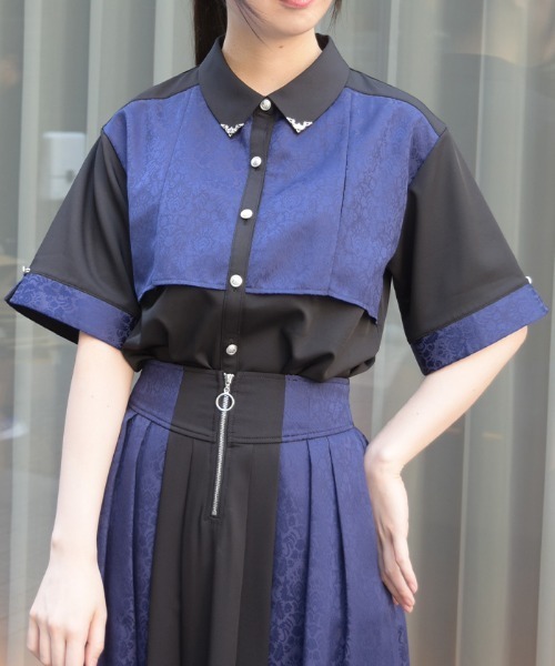 axes femme(アクシーズファム)の「【セットアップ対応】ジャガードブラウス(シャツ/ブラウス・レディース・ワイン/ダークグリーン/ネイビー・FREE)」の4枚目の写真