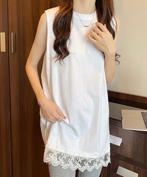 HAILY(ヘイリー)の「裾スカラップレースチュニック丈ノースリーブトップス(Tシャツ/カットソー・レディース・ホワイト/ブラック・FREE)」の7枚目の写真