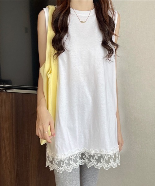 HAILY(ヘイリー)の「裾スカラップレースチュニック丈ノースリーブトップス(Tシャツ/カットソー・レディース・ホワイト/ブラック・FREE)」の10枚目の写真
