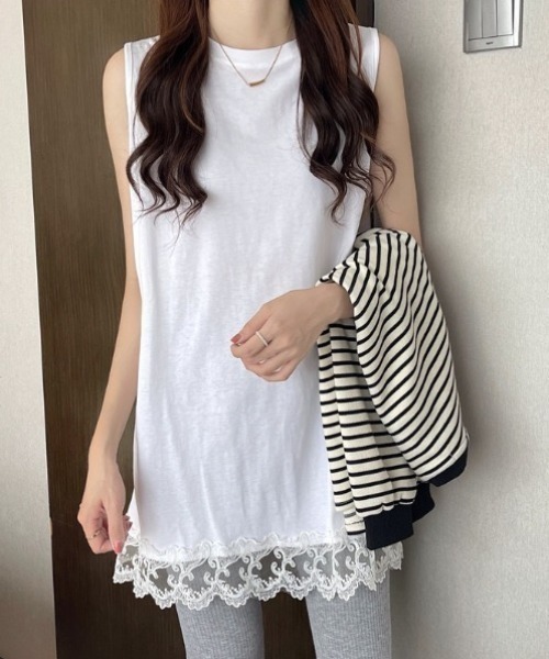 HAILY(ヘイリー)の「裾スカラップレースチュニック丈ノースリーブトップス(Tシャツ/カットソー・レディース・ホワイト/ブラック・FREE)」の11枚目の写真