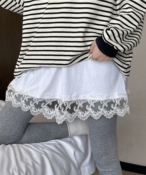 HAILY(ヘイリー)の「裾スカラップレースチュニック丈ノースリーブトップス(Tシャツ/カットソー・レディース・ホワイト/ブラック・FREE)」の12枚目の写真