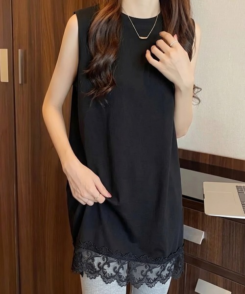 HAILY(ヘイリー)の「裾スカラップレースチュニック丈ノースリーブトップス(Tシャツ/カットソー・レディース・ホワイト/ブラック・FREE)」の13枚目の写真