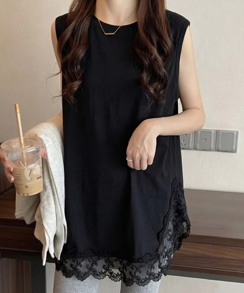 HAILY(ヘイリー)の「裾スカラップレースチュニック丈ノースリーブトップス(Tシャツ/カットソー・レディース・ホワイト/ブラック・FREE)」の14枚目の写真