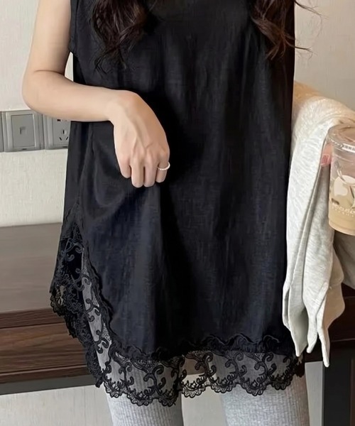 HAILY(ヘイリー)の「裾スカラップレースチュニック丈ノースリーブトップス(Tシャツ/カットソー・レディース・ホワイト/ブラック・FREE)」の18枚目の写真