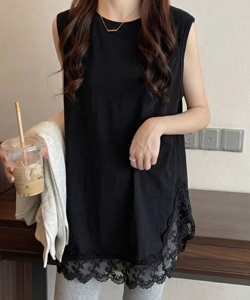 HAILY(ヘイリー)の「裾スカラップレースチュニック丈ノースリーブトップス(Tシャツ/カットソー・レディース・ホワイト/ブラック・FREE)」の22枚目の写真