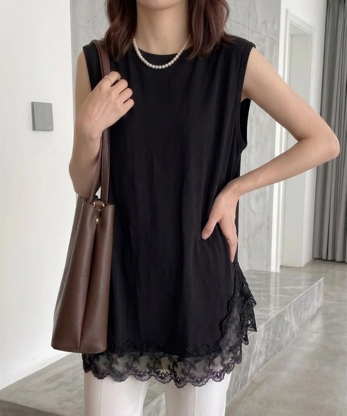 HAILY(ヘイリー)の「裾スカラップレースチュニック丈ノースリーブトップス(Tシャツ/カットソー・レディース・ホワイト/ブラック・FREE)」の21枚目の写真