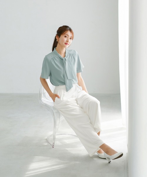 WHITE JOOLA(ホワイトジョーラ)の「【 接触冷感・洗える 】 ソフトデシン・ボウタイフレアブラウス(シャツ/ブラウス・レディース・ピンク/オフホワイト/グリーン・M/S/L)」の13枚目の写真