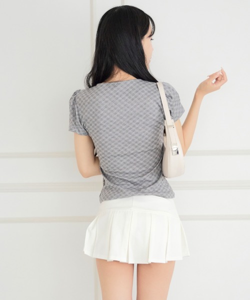 ALLuRing ChaRm(アリュリングチャーム)の「Sweet Check Puff Ribbon Blouse / スイートチェックパフリボンブラウス(シャツ/ブラウス・レディース・グレー/ホワイト・FREE)」の12枚目の写真