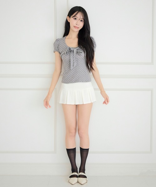 ALLuRing ChaRm(アリュリングチャーム)の「Sweet Check Puff Ribbon Blouse / スイートチェックパフリボンブラウス(シャツ/ブラウス・レディース・グレー/ホワイト・FREE)」の13枚目の写真