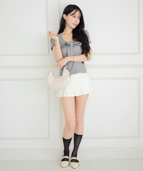 ALLuRing ChaRm(アリュリングチャーム)の「Sweet Check Puff Ribbon Blouse / スイートチェックパフリボンブラウス(シャツ/ブラウス・レディース・グレー/ホワイト・FREE)」の14枚目の写真