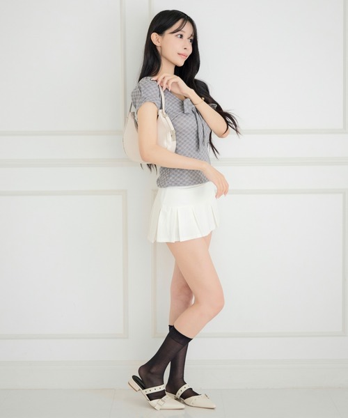 ALLuRing ChaRm(アリュリングチャーム)の「Sweet Check Puff Ribbon Blouse / スイートチェックパフリボンブラウス(シャツ/ブラウス・レディース・グレー/ホワイト・FREE)」の15枚目の写真