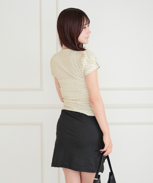 ALLuRing ChaRm(アリュリングチャーム)の「Sweet Check Puff Ribbon Blouse / スイートチェックパフリボンブラウス(シャツ/ブラウス・レディース・グレー/ホワイト・FREE)」の5枚目の写真