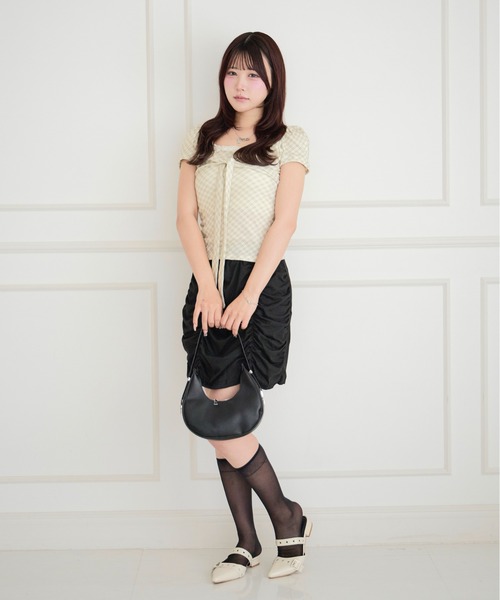 ALLuRing ChaRm(アリュリングチャーム)の「Sweet Check Puff Ribbon Blouse / スイートチェックパフリボンブラウス(シャツ/ブラウス・レディース・グレー/ホワイト・FREE)」の8枚目の写真