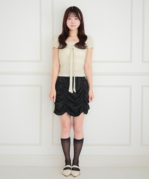 ALLuRing ChaRm(アリュリングチャーム)の「Sweet Check Puff Ribbon Blouse / スイートチェックパフリボンブラウス(シャツ/ブラウス・レディース・グレー/ホワイト・FREE)」の6枚目の写真