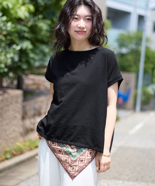 MICA&DEAL(マイカ&ディール)の「フレンチスリーブシアーTブラウス(Tシャツ/カットソー・レディース・アイボリー/ブラック・FREE)」の1枚目の写真