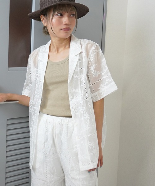 gossara(ゴサラ)の「"透け感×刺繍" 総刺繍半袖シャツジャケット(シャツ/ブラウス・レディース・オフホワイト/ブラウン/ブラック・FREE)」の11枚目の写真