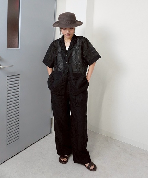 gossara(ゴサラ)の「"透け感×刺繍" 総刺繍半袖シャツジャケット(シャツ/ブラウス・レディース・オフホワイト/ブラウン/ブラック・FREE)」の22枚目の写真