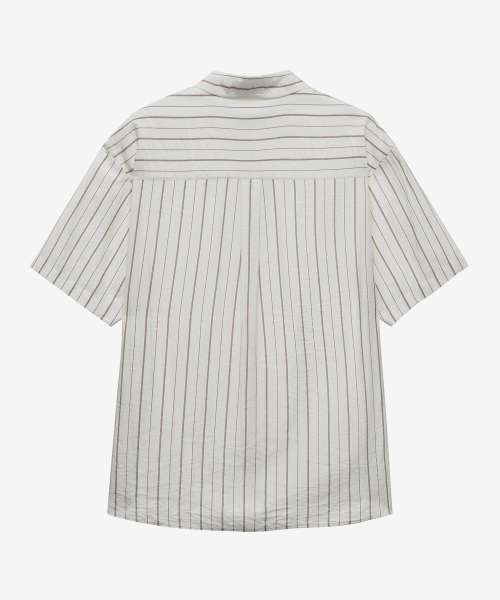 MINDBRIDGE（マインドブリッジ）の「[COUTURE]RN混合ストライプオーバーサイズ半袖シャツ - 2カラー（シャツ/ブラウス・メンズ・ライトブルー/クリーム・100/110/95/105）」の13枚目の写真