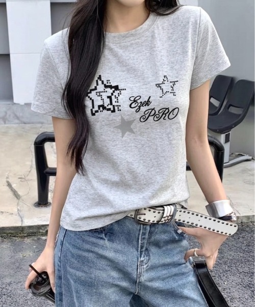 LADY LIKE(レディライク)の「スターロゴプリント半袖Tシャツ(Tシャツ/カットソー・レディース・ライトグレー/ホワイト/サックスブルー・M)」の3枚目の写真