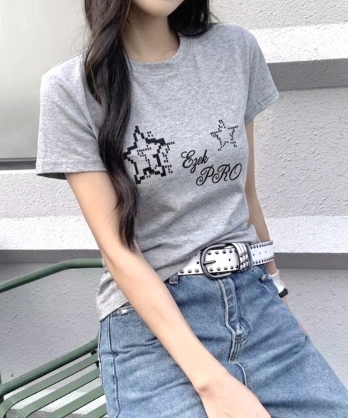 LADY LIKE(レディライク)の「スターロゴプリント半袖Tシャツ(Tシャツ/カットソー・レディース・ライトグレー/ホワイト/サックスブルー・M)」の9枚目の写真