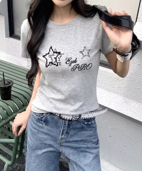 LADY LIKE(レディライク)の「スターロゴプリント半袖Tシャツ(Tシャツ/カットソー・レディース・ライトグレー/ホワイト/サックスブルー・M)」の10枚目の写真