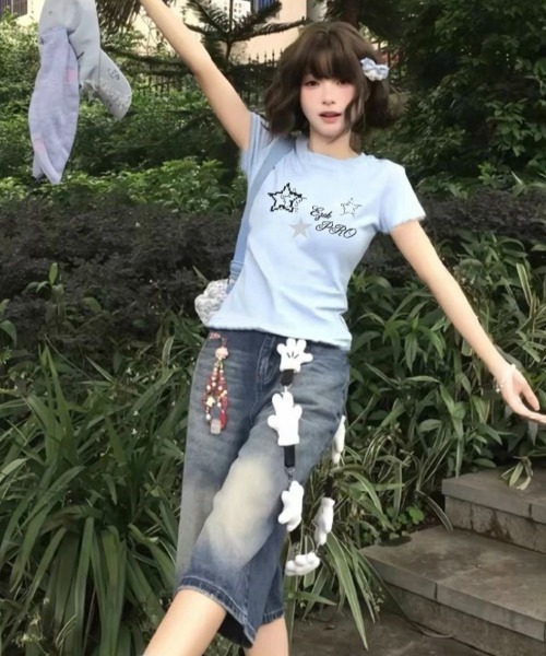 LADY LIKE(レディライク)の「スターロゴプリント半袖Tシャツ(Tシャツ/カットソー・レディース・ライトグレー/ホワイト/サックスブルー・M)」の7枚目の写真