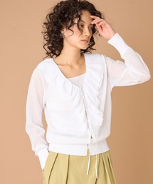 la veille by SUPERIOR CLOSET（ラベイユバイスーペリアクローゼット）の「ラメニットフリルカーディガン（カーディガン/ボレロ）」