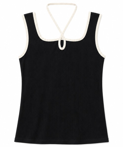 DAY CLOSET（デイ クローゼット）の「【アレンジし放題なマルチウェイネックストラップ/カップ付き】パイピング 配色 リブ タンクトップ レディース（タンクトップ・レディース・ホワイト×ブルー/ホワイト×ブラック/ブラック×ホワイト・FREE）」の20枚目の写真