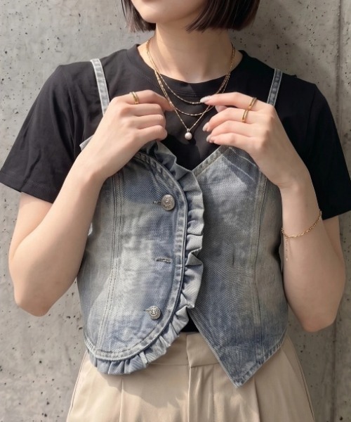 deux amour（ドゥーザムール）の「デニムドッキングTシャツ（Tシャツ/カットソー・レディース・ブラック/グレー・M～Ｌ）」の2枚目の写真