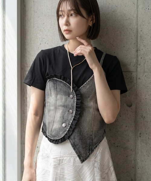 deux amour（ドゥーザムール）の「デニムドッキングTシャツ（Tシャツ/カットソー・レディース・ブラック/グレー・M～Ｌ）」の6枚目の写真