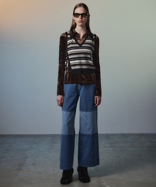 MAISON SPECIAL（メゾンスペシャル）の「Knee Patch Wide Denim/ニーパッチワイドデニム（デニムパンツ・レディース・ブラック/ブラウン/ブルー・36/38）」の4枚目の写真