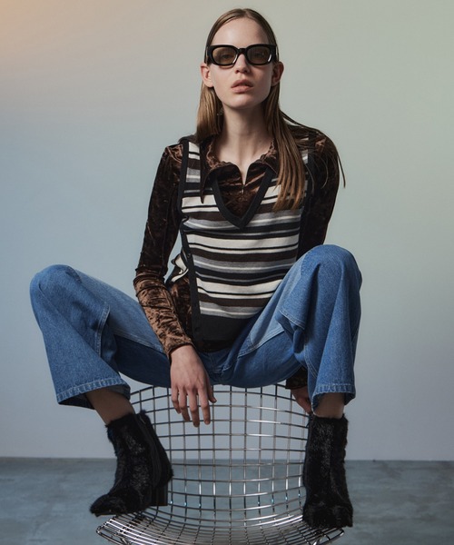 MAISON SPECIAL（メゾンスペシャル）の「Knee Patch Wide Denim/ニーパッチワイドデニム（デニムパンツ・レディース・ブラック/ブラウン/ブルー・36/38）」の6枚目の写真