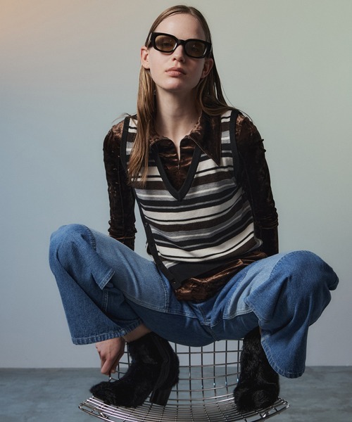 MAISON SPECIAL（メゾンスペシャル）の「Knee Patch Wide Denim/ニーパッチワイドデニム（デニムパンツ・レディース・ブラック/ブラウン/ブルー・36/38）」の7枚目の写真