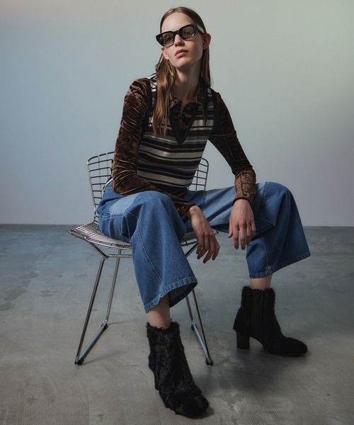 MAISON SPECIAL（メゾンスペシャル）の「Knee Patch Wide Denim/ニーパッチワイドデニム（デニムパンツ・レディース・ブラック/ブラウン/ブルー・36/38）」の8枚目の写真