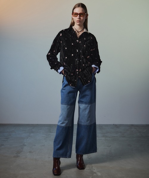 MAISON SPECIAL（メゾンスペシャル）の「Knee Patch Wide Denim/ニーパッチワイドデニム（デニムパンツ・レディース・ブラック/ブラウン/ブルー・36/38）」の9枚目の写真