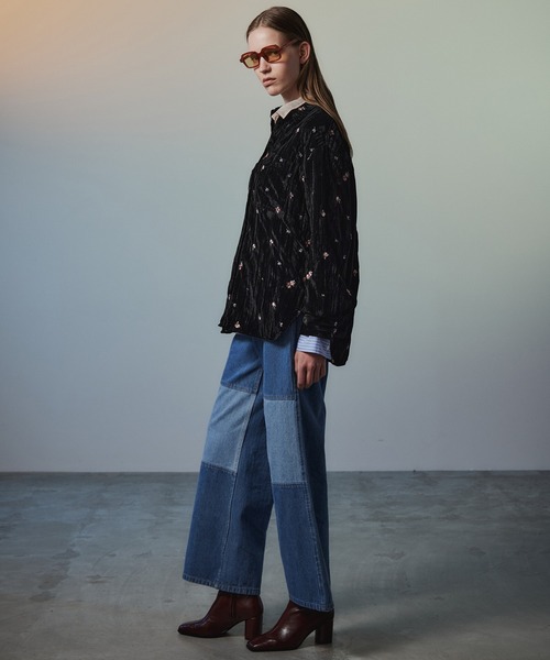 MAISON SPECIAL（メゾンスペシャル）の「Knee Patch Wide Denim/ニーパッチワイドデニム（デニムパンツ・レディース・ブラック/ブラウン/ブルー・36/38）」の10枚目の写真