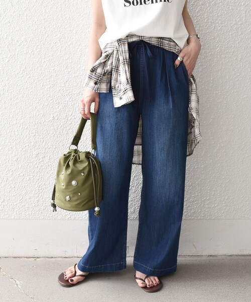 SHIPS Colors(シップス カラーズ)の「SHIPS Colors:コンチョ 2WAY 巾着バッグ◆(ショルダーバッグ・レディース・ブラック/オフホワイト/オリーブ・ONE SIZE)」の13枚目の写真