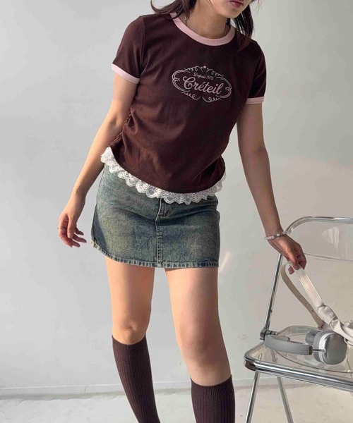 AS KNOW AS plus(アズノゥアズプラス)の「〇テレコレースリンガーTシャツ(Tシャツ/カットソー・レディース・ホワイト系/グレー系/ブラウン系・FREE)」の4枚目の写真