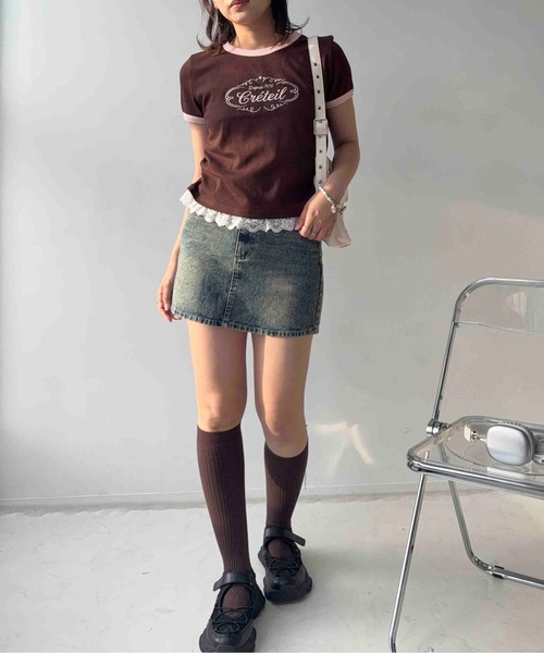 AS KNOW AS plus(アズノゥアズプラス)の「〇テレコレースリンガーTシャツ(Tシャツ/カットソー・レディース・ホワイト系/グレー系/ブラウン系・FREE)」の5枚目の写真
