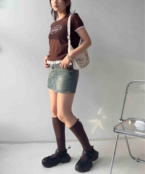 AS KNOW AS plus(アズノゥアズプラス)の「〇テレコレースリンガーTシャツ(Tシャツ/カットソー・レディース・ホワイト系/グレー系/ブラウン系・FREE)」の6枚目の写真