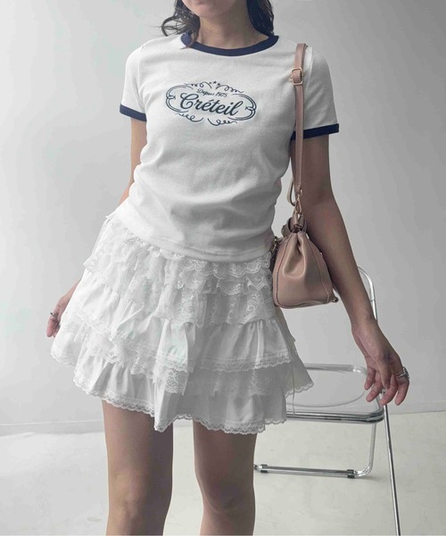 AS KNOW AS plus(アズノゥアズプラス)の「〇テレコレースリンガーTシャツ(Tシャツ/カットソー・レディース・ホワイト系/グレー系/ブラウン系・FREE)」の9枚目の写真