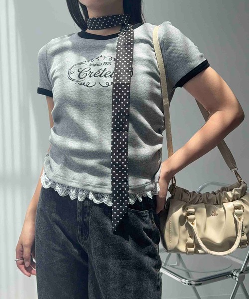 AS KNOW AS plus(アズノゥアズプラス)の「〇テレコレースリンガーTシャツ(Tシャツ/カットソー・レディース・ホワイト系/グレー系/ブラウン系・FREE)」の15枚目の写真