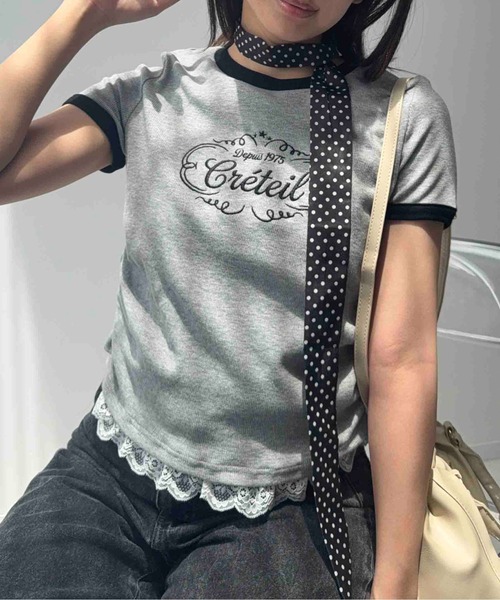 AS KNOW AS plus(アズノゥアズプラス)の「〇テレコレースリンガーTシャツ(Tシャツ/カットソー・レディース・ホワイト系/グレー系/ブラウン系・FREE)」の16枚目の写真