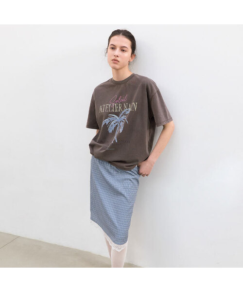 ATELIER NAIN(アトリエナイン)の「CHECK LACE TAPE BANDING MIDI SKIRT (SK-5102)(スカート・レディース・ブラック/ブルー・MEDIUM/SMALL)」の1枚目の写真