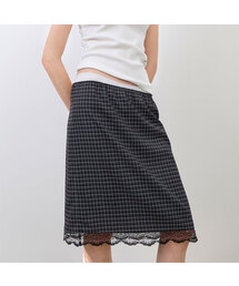 CHECK LACE TAPE BANDING MIDI SKIRT (SK-5102)